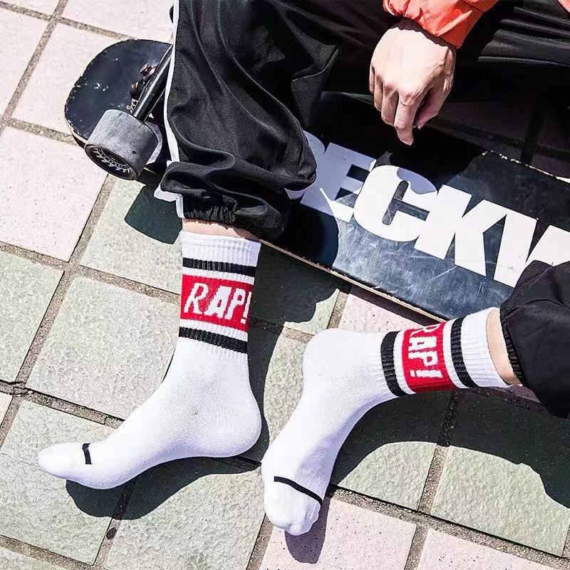 Tide Crew Socks RAP Letters Street Skateboard Ins College Wind Men Women Spring Autumn Socks Words Socks